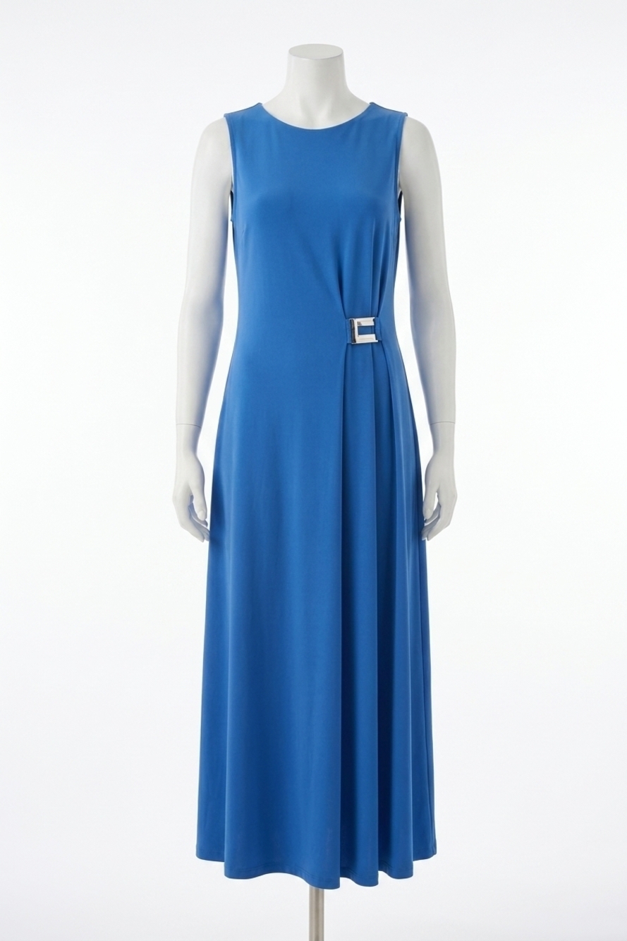 NEW JOSEPH RIBKOFF drape side slit sleeveless maxi dress in harbor blue